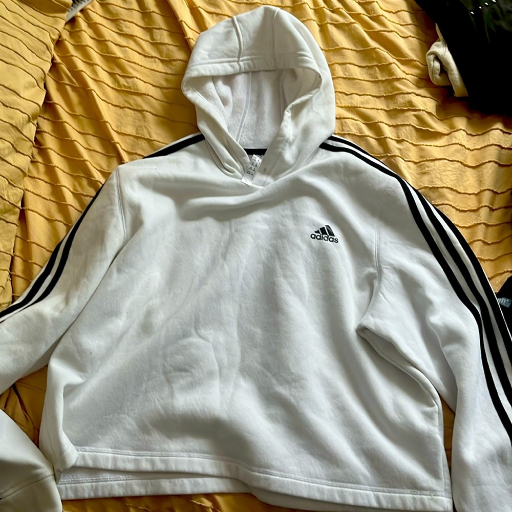 White adidas crop hoodie